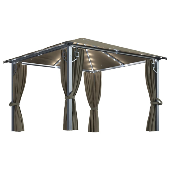 Ivan 3m x 3m Gazebo With Taupe Curtain And LED Lights