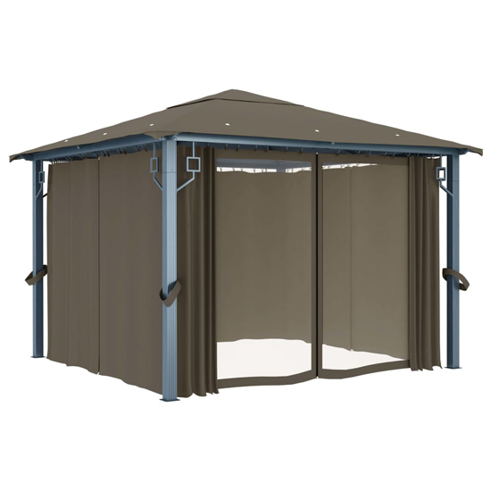 Ivan 3m x 3m Gazebo With Taupe Curtain And LED Lights