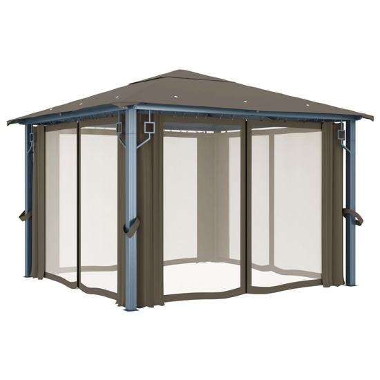 Ivan 3m x 3m Gazebo With Taupe Curtain And LED Lights