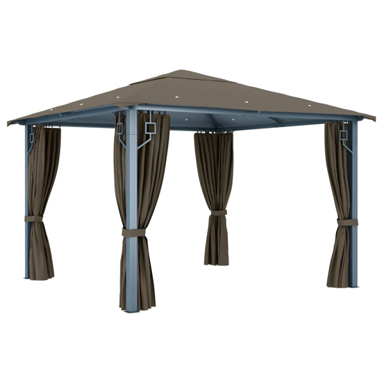 Ivan 3m x 3m Gazebo With Taupe Curtain And LED Lights