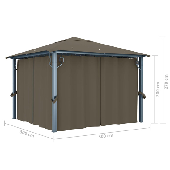 Ivan 3m x 3m Gazebo With Taupe Curtain And LED Lights