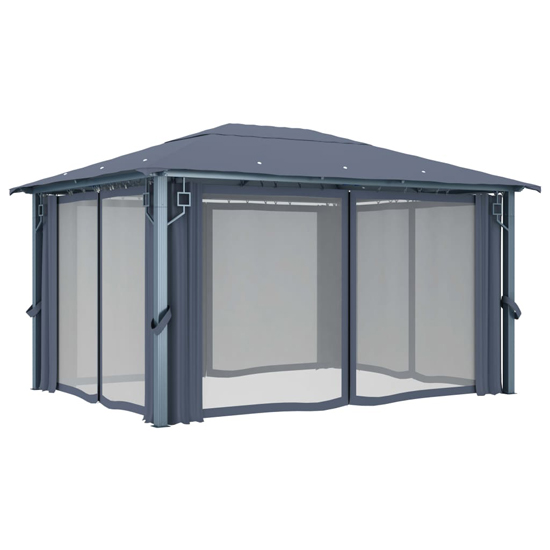 Ivan 4m x 3m Gazebo With Anthracite Curtain And LED Lights