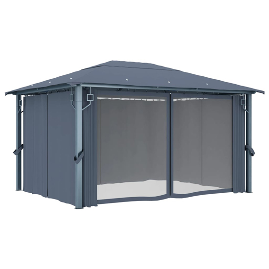 Ivan 4m x 3m Gazebo With Anthracite Curtain And LED Lights