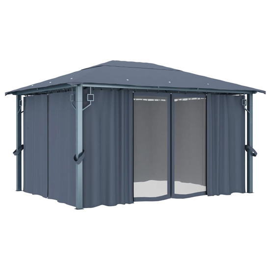 Ivan 4m x 3m Gazebo With Anthracite Curtain And LED Lights