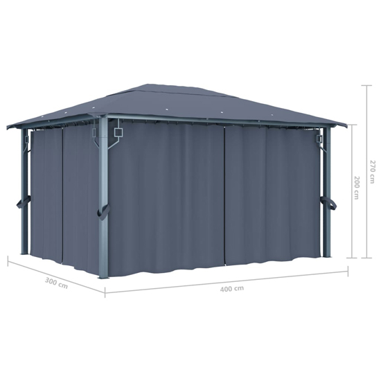 Ivan 4m x 3m Gazebo With Anthracite Curtain And LED Lights