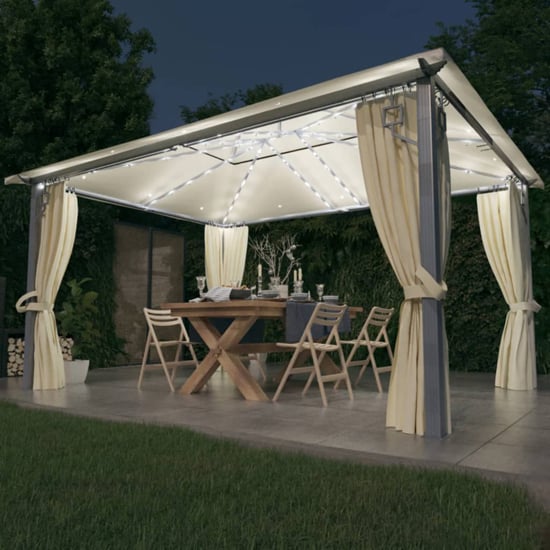Ivan 4m x 3m Gazebo With Cream Curtain And LED Lights Furniture in Fashion