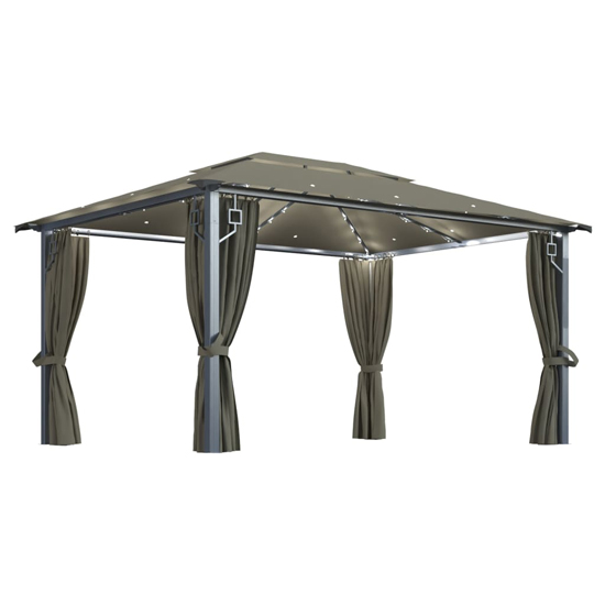 Ivan 4m x 3m Gazebo With Taupe Curtain And LED Lights