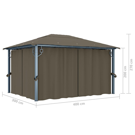 Ivan 4m x 3m Gazebo With Taupe Curtain And LED Lights