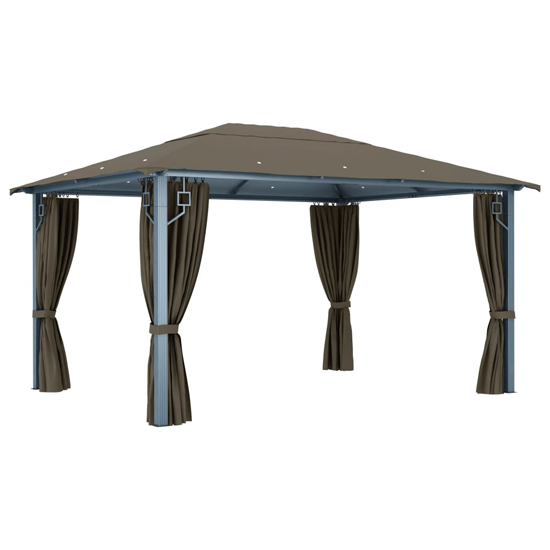 Ivan 4m x 3m Gazebo With Taupe Curtain And LED Lights