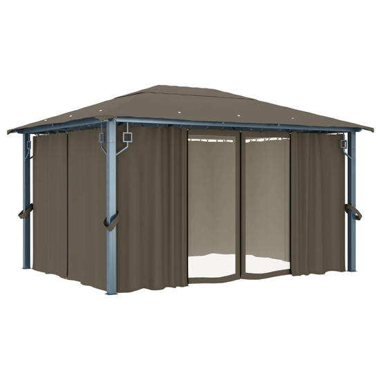 Ivan 4m x 3m Gazebo With Taupe Curtain And LED Lights