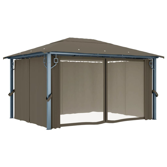 Ivan 4m x 3m Gazebo With Taupe Curtain And LED Lights