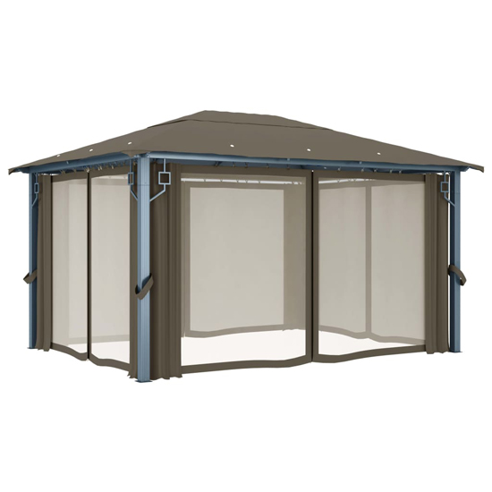 Ivan 4m x 3m Gazebo With Taupe Curtain And LED Lights
