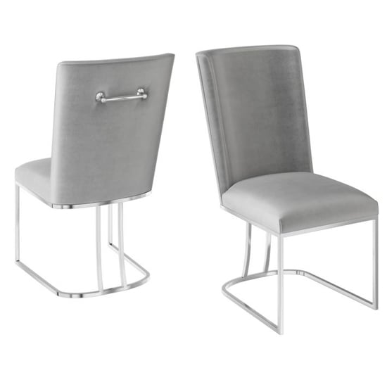 Ibstone Silver Grey Velvet Fabric Dining Chairs In Pair