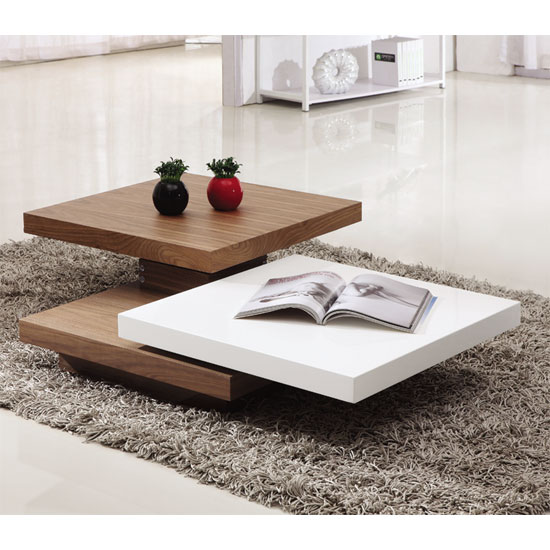 Iva White And Walnut Rotating Coffee Table