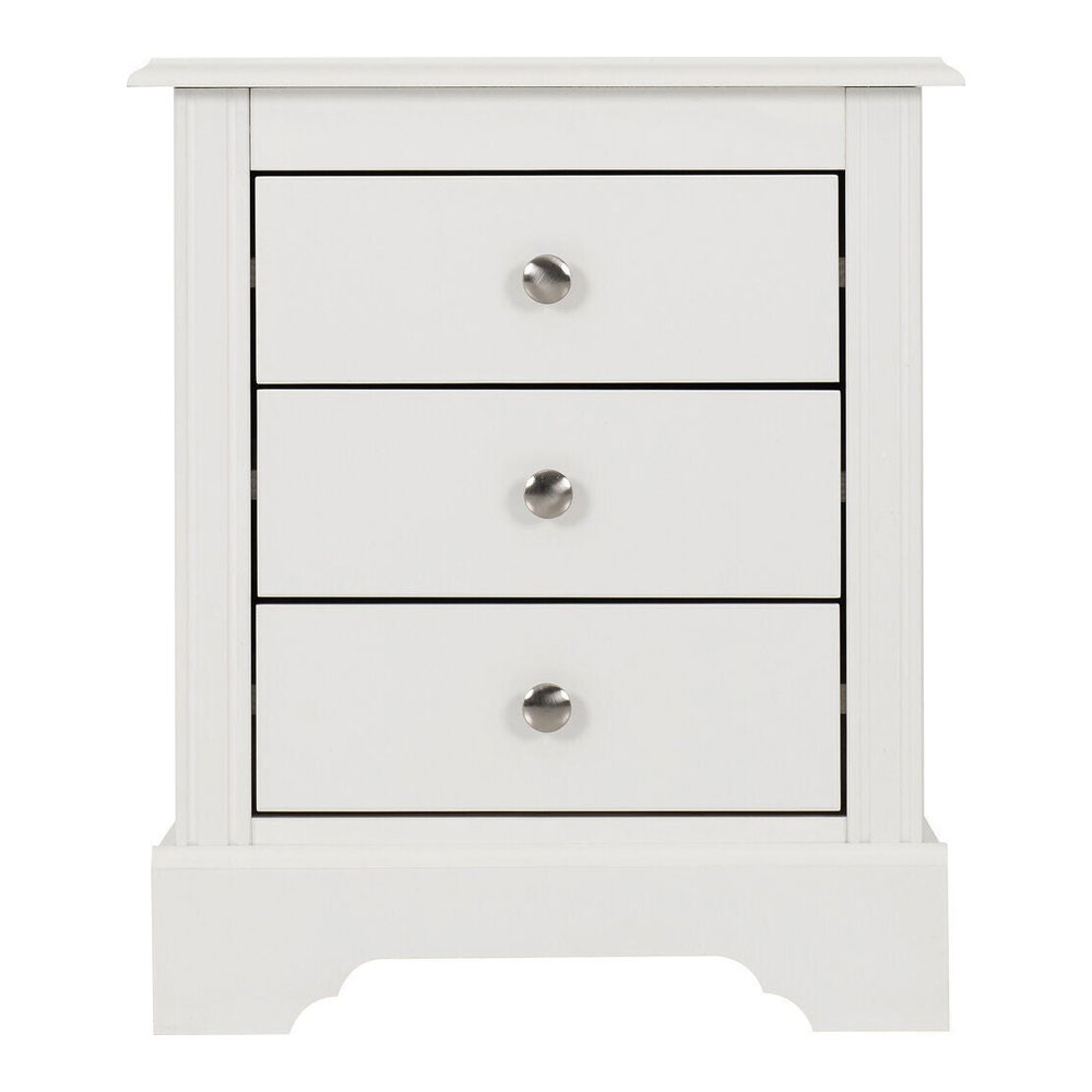 Iverion Wooden Bedside Cabinet with 3 Drawers in White
