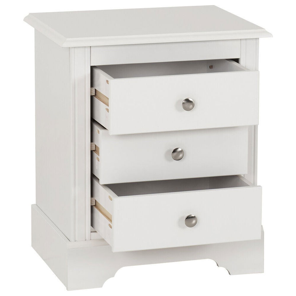 Iverion Wooden Bedside Cabinet with 3 Drawers in White