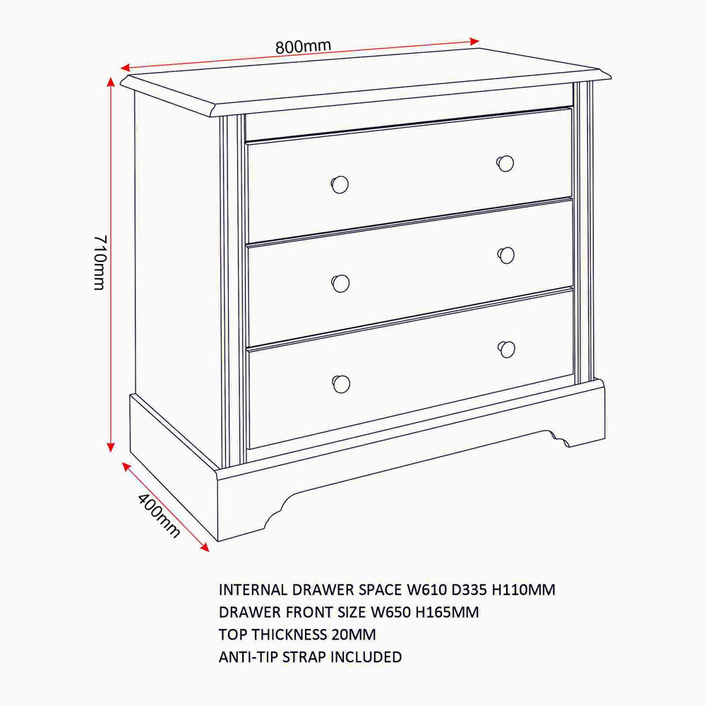 Iverion Wooden Chest Of 3 Drawers in White