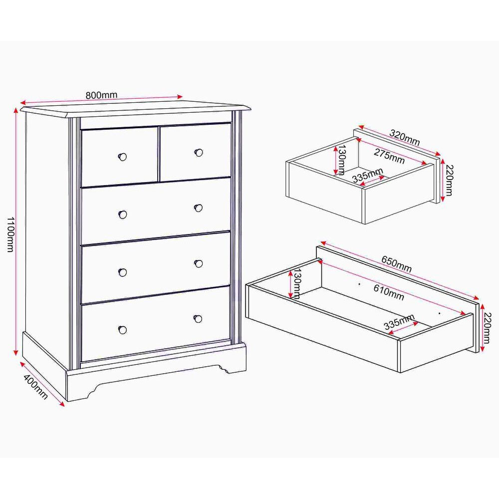 Iverion Wooden Chest Of 5 Drawers in White