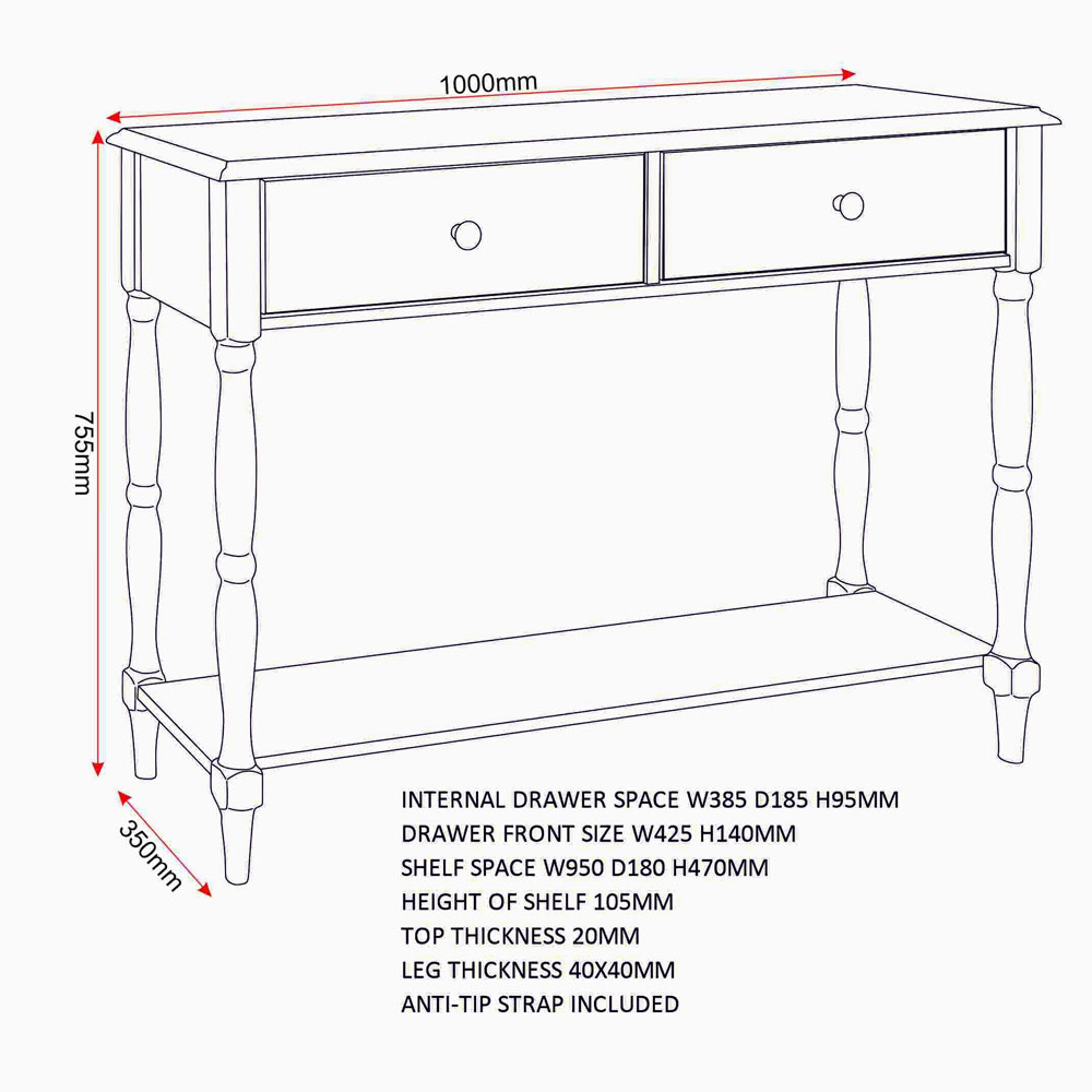 Iverion Wooden Console Table with 2 Drawers in White