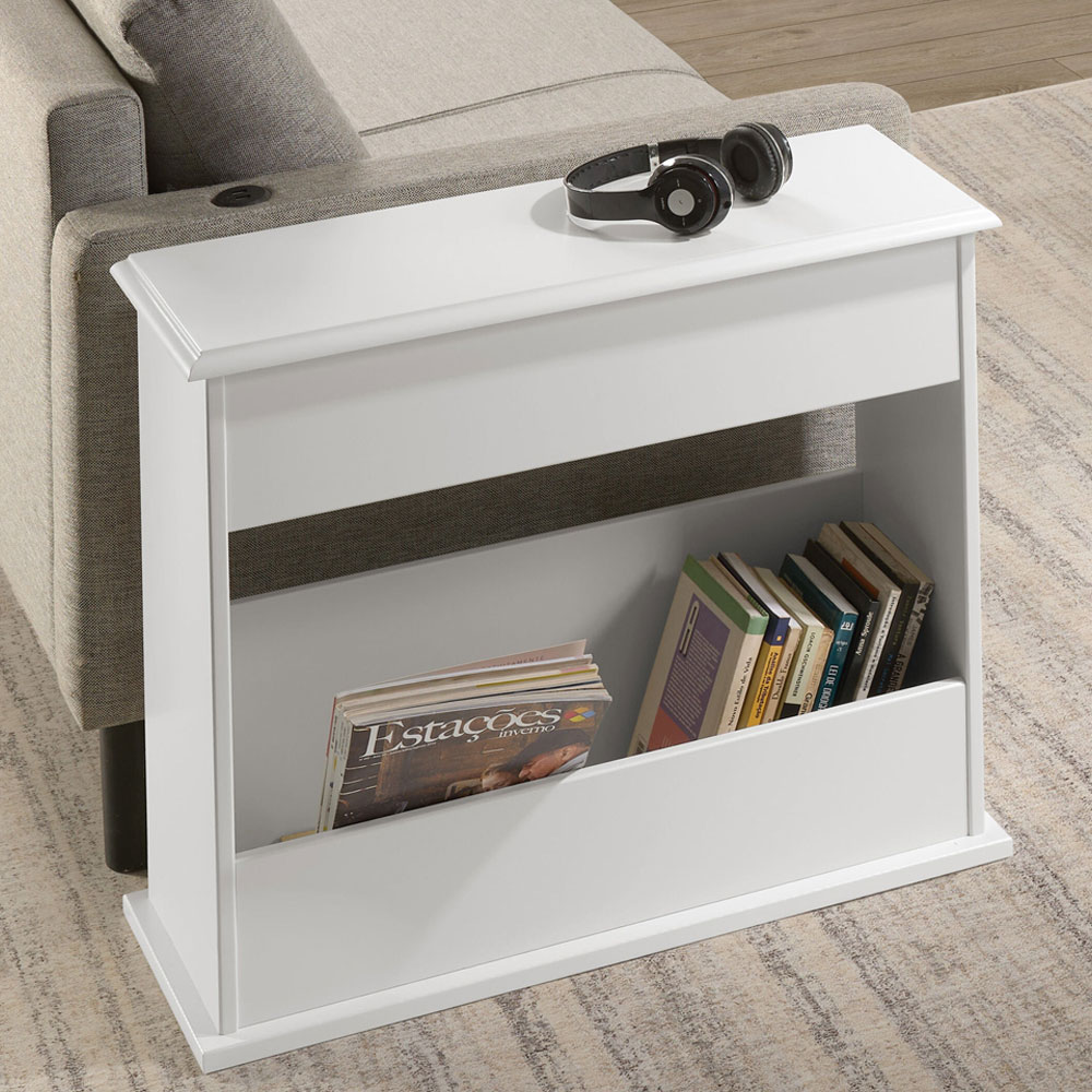 Iverion Wooden End Table with Magazine Rack in White