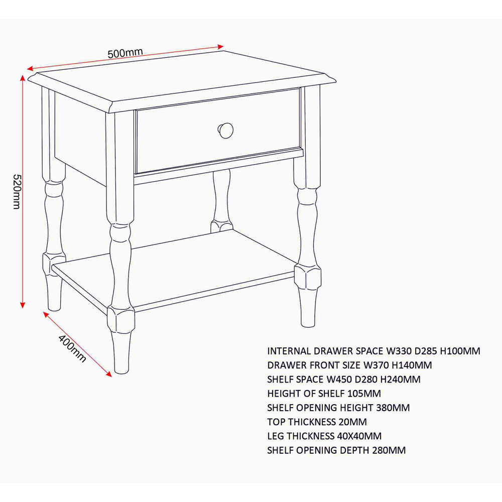 Iverion Wooden Side Table with 1 Drawer in White