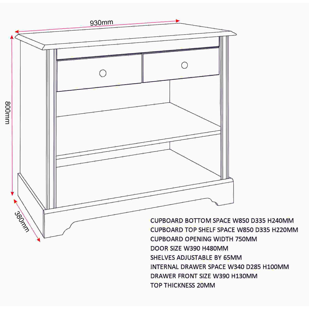Iverion Wooden Sideboard with 2 Doors 2 Drawers in White