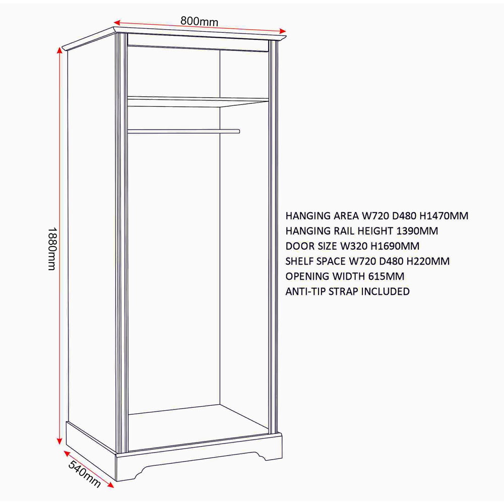 Iverion Wooden Wardrobe with 2 Doors in White
