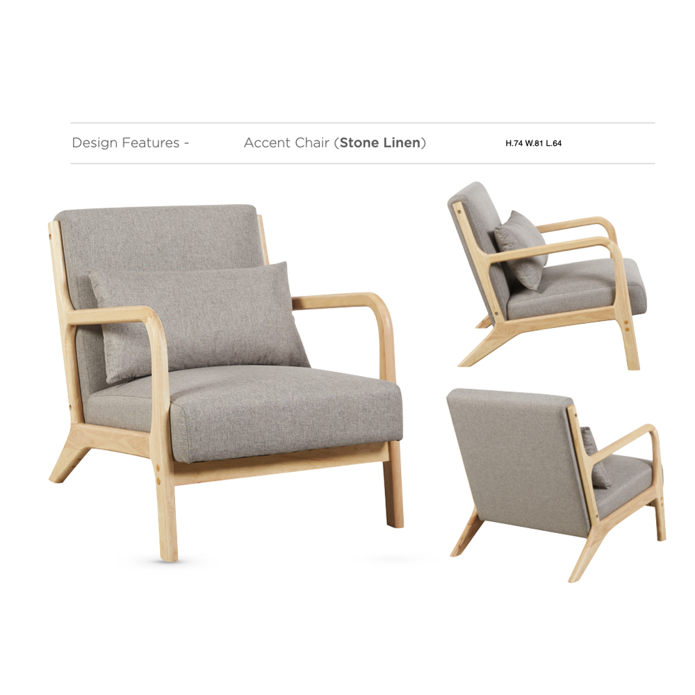 Iverox Fabric 1 Seater Sofa in Stone