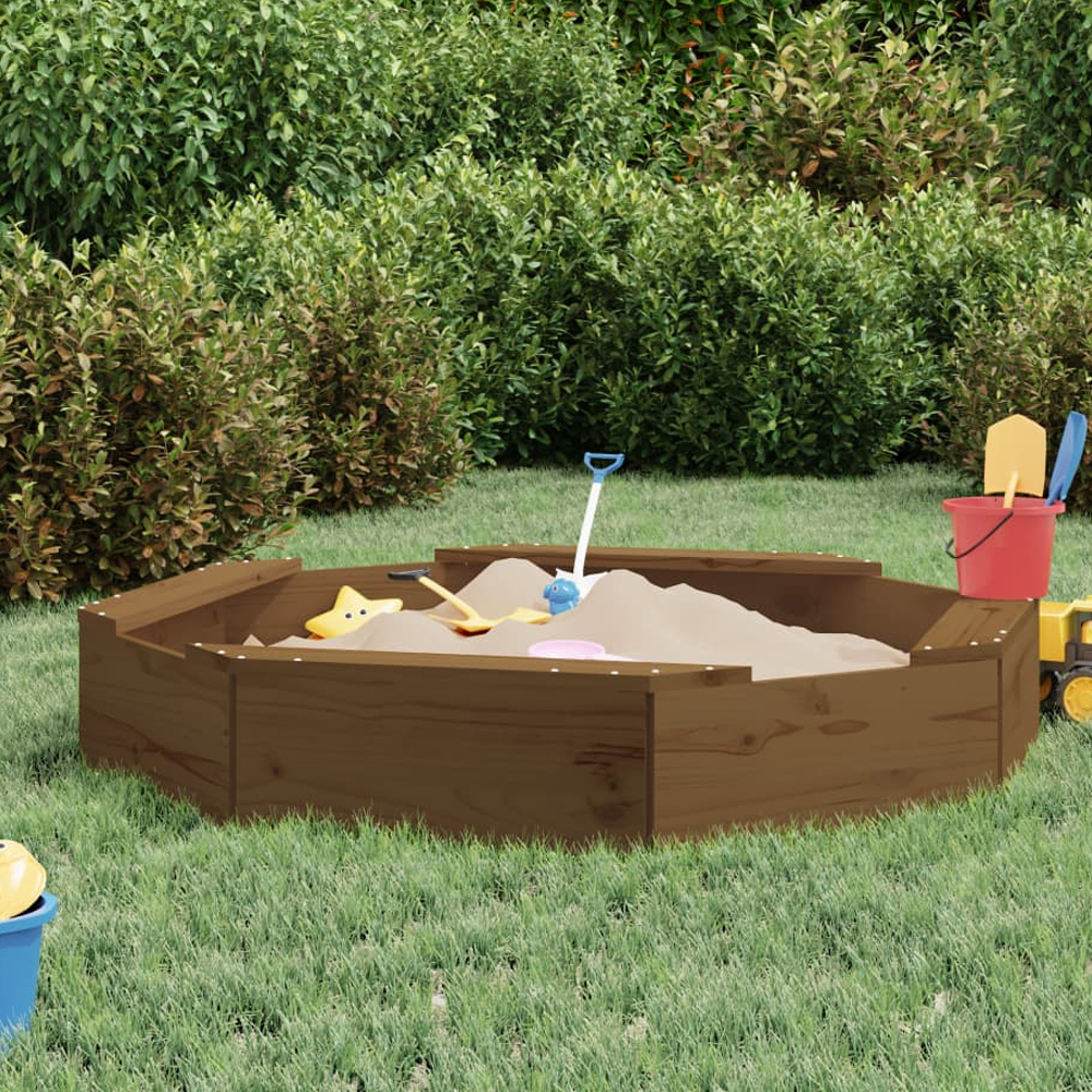 Ivins 111cm Wooden Octagon Kids Sandbox - Honey Brown