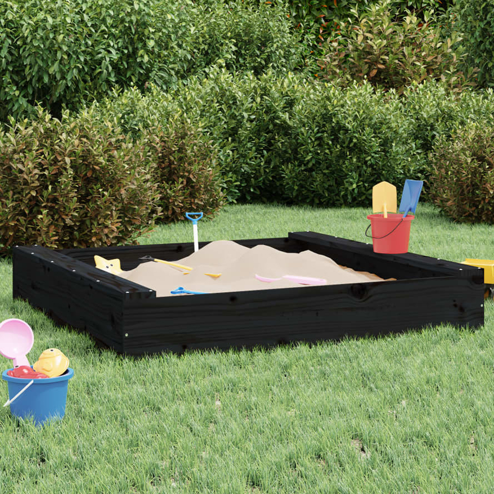Ivins 111cm Wooden Square Kids Sandbox - Black