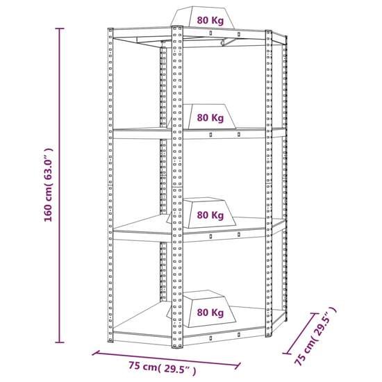 Ivins 4-Tier Corner Shelving Unit In Anthracite Steel Frame