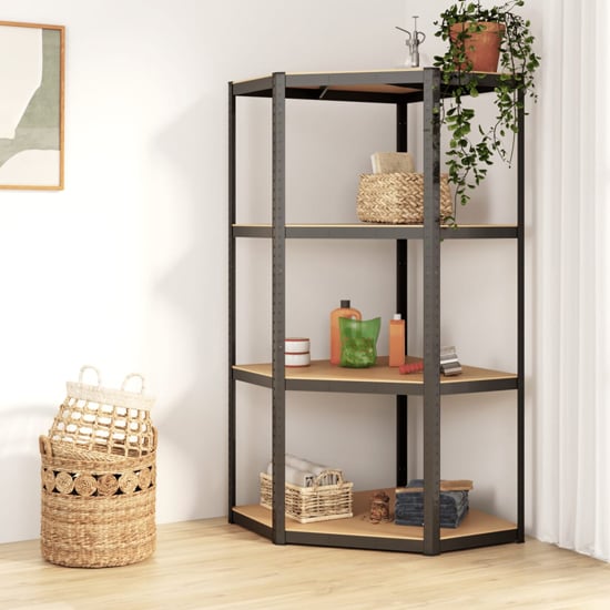 Product photograph of Ivins 4-tier Corner Shelving Unit In Anthracite Steel Frame from Furniture in Fashion