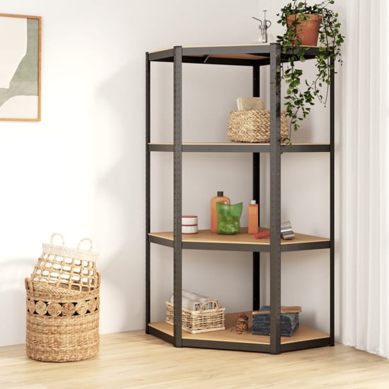 Ivins 4-Tier Corner Shelving Unit In Anthracite Steel Frame