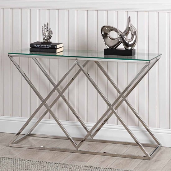 Ivins Clear Glass Console Table With Chrome Stainless Steel Base