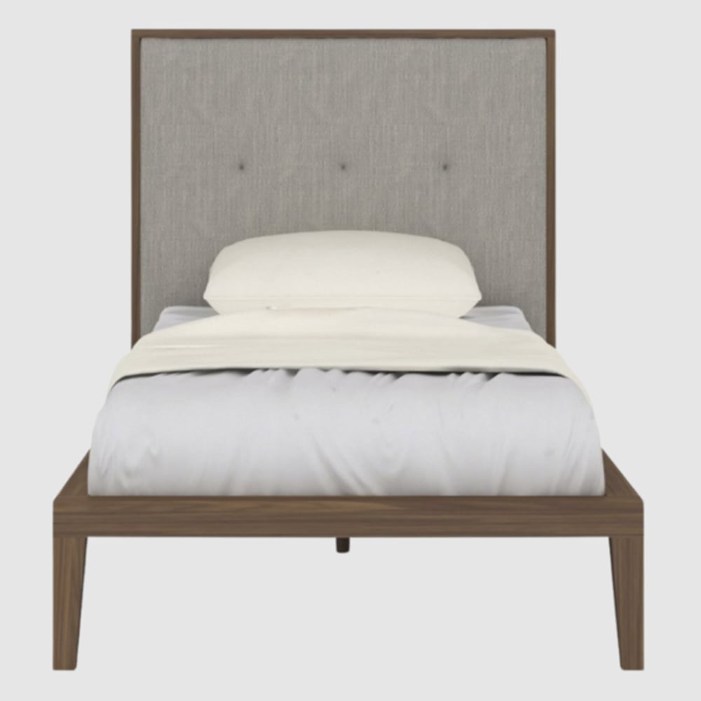 Ivins Wooden Single Bed With Fabric Headboard In Walnut