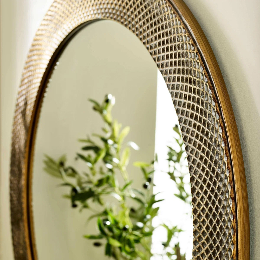 Ivoran Glass Round Wall Mirror with Brass Frame