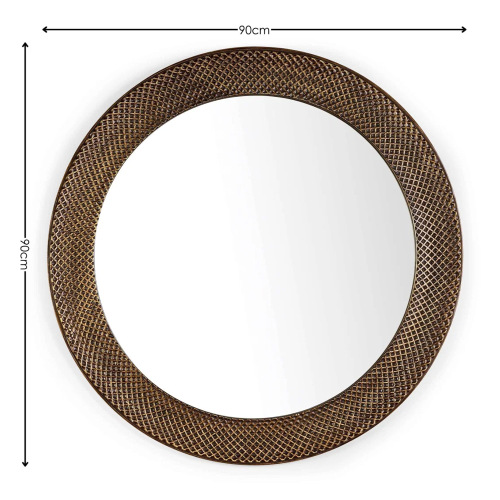 Ivoran Glass Round Wall Mirror with Brass Frame