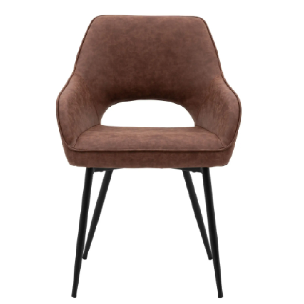 Ivoryton Brown Leather Dining Chairs With Black Legs In Pair
