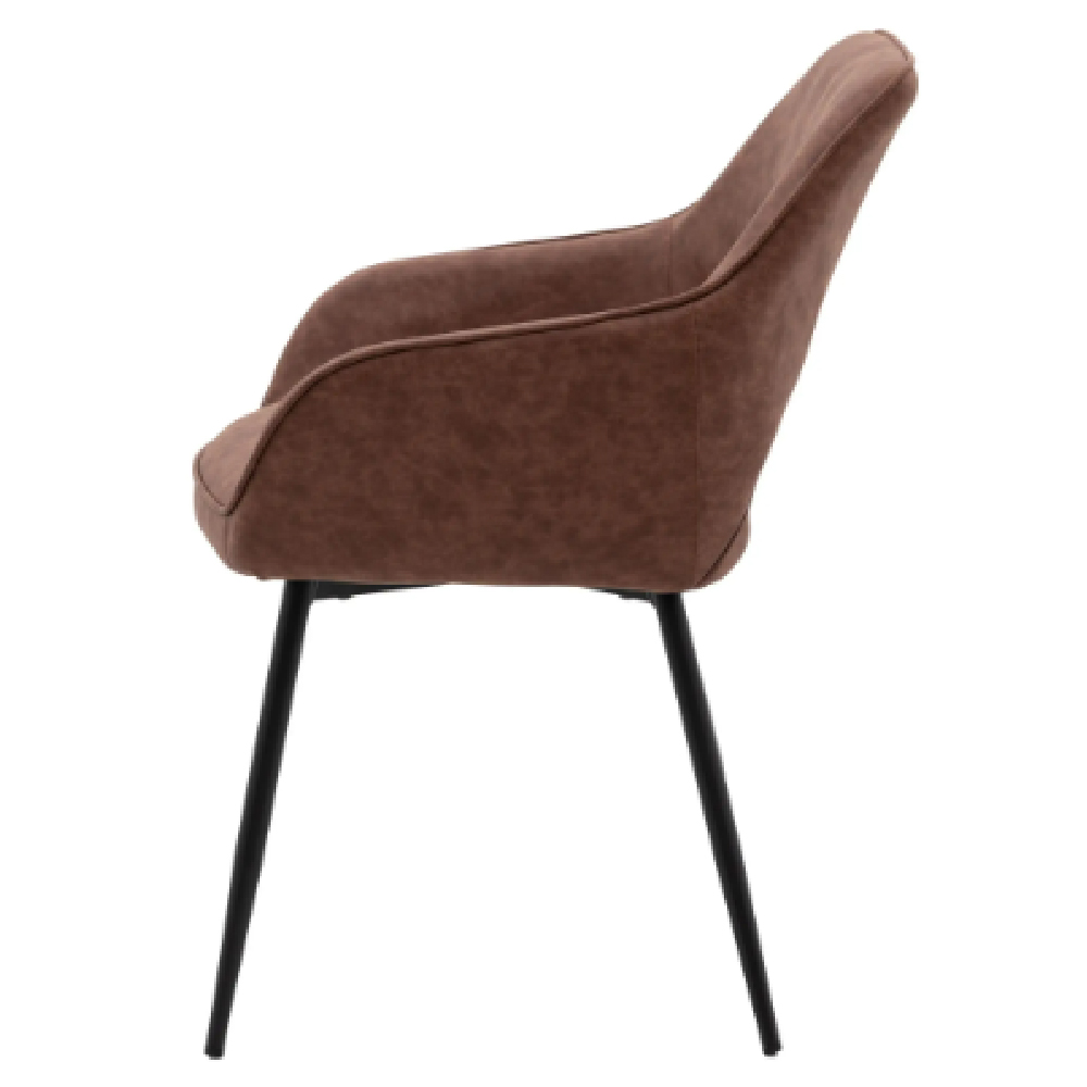 Ivoryton Brown Leather Dining Chairs With Black Legs In Pair