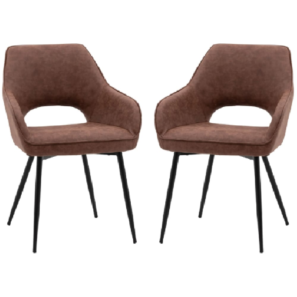 Ivoryton Brown Leather Dining Chairs With Black Legs In Pair
