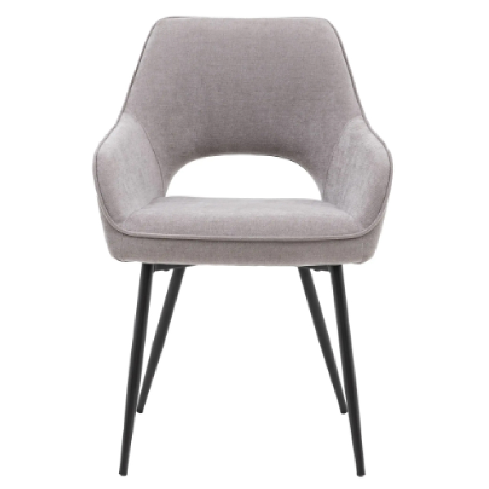 Ivoryton Grey Velvet Dining Chairs With Black Legs In Pair