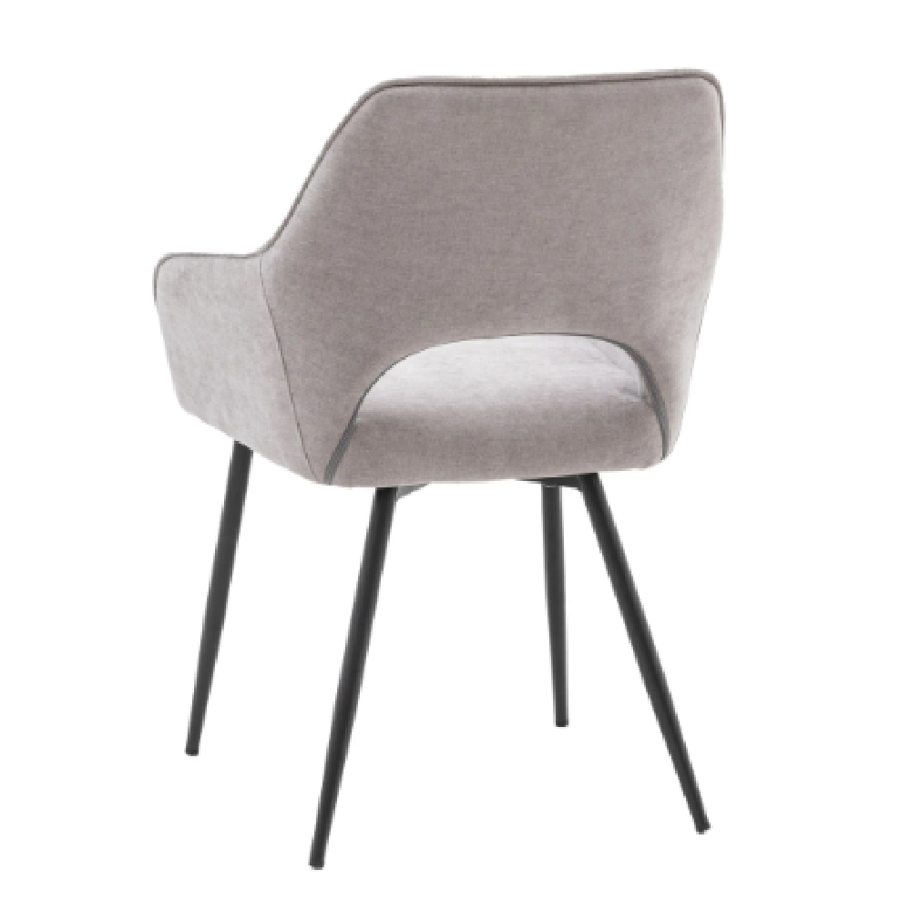 Ivoryton Grey Velvet Dining Chairs With Black Legs In Pair