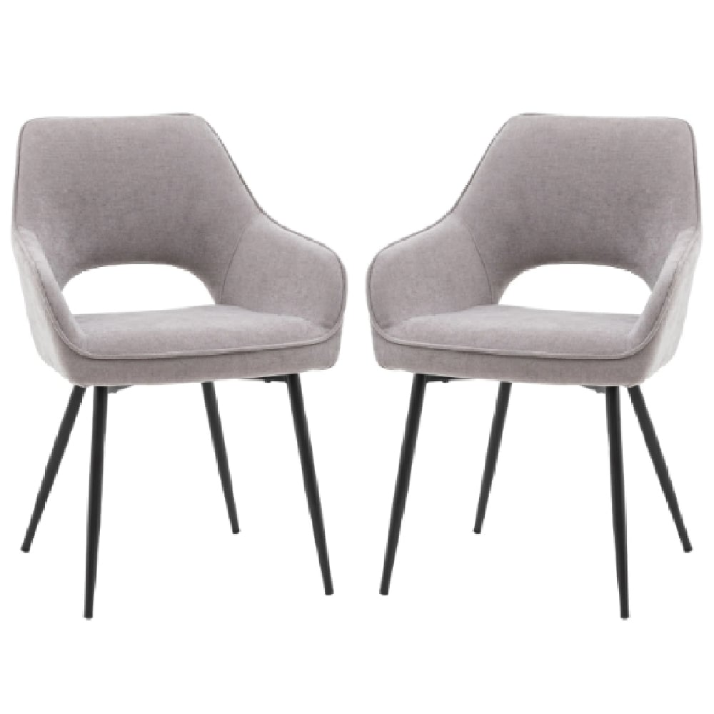 Ivoryton Grey Velvet Dining Chairs With Black Legs In Pair