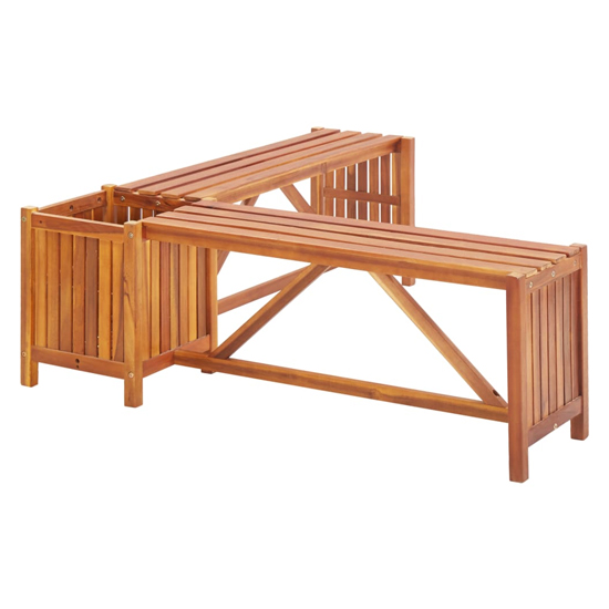 Ivy Corner Wooden Garden Seating Bench With 2 Planters In Brown