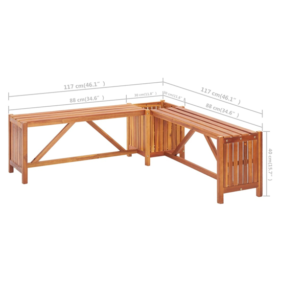 Ivy Corner Wooden Garden Seating Bench With 2 Planters In Brown