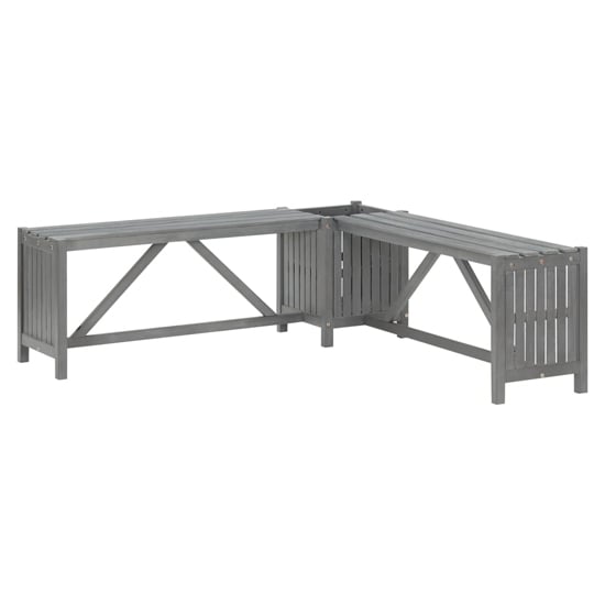 Photo of Ivy corner wooden garden seating bench with 2 planters in grey