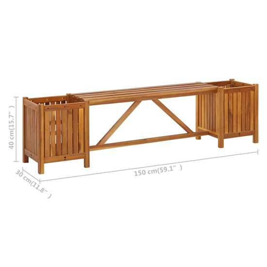 Ivy Wooden Garden Seating Bench With 2 Planters In Brown