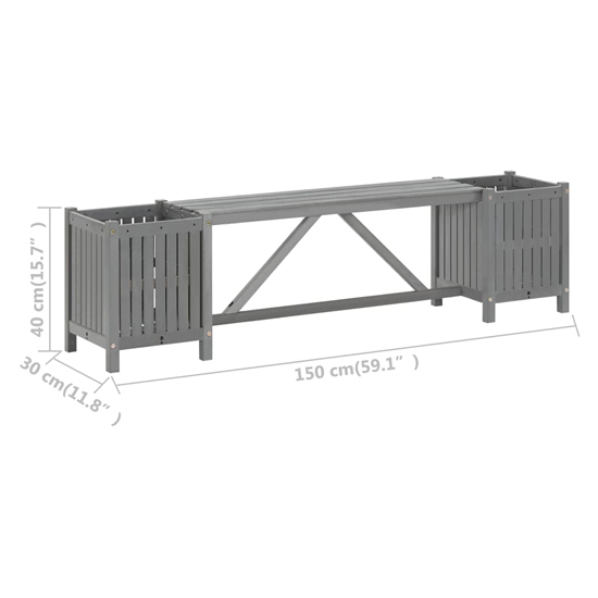 Ivy Wooden Garden Seating Bench With 2 Planters In Grey