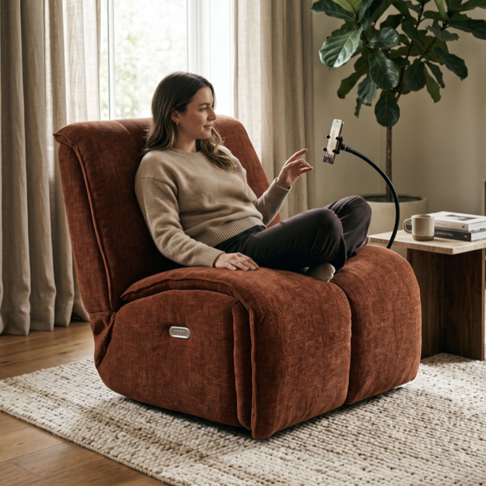 Ixtira Fabric Swivel Recliner Chair in Rust