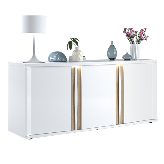 Iyla High Gloss Sideboard With 3 Doors In White Oak And LED_2